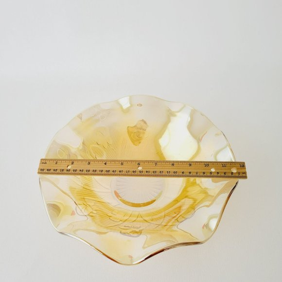 Vintage Gold Jeannette Depression Glass Iris and Herringbone Ruffled Fruit Bowl - Picture 9 of 10